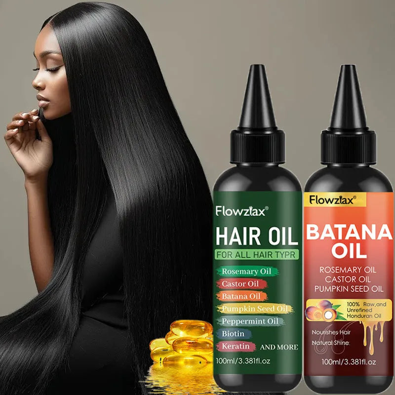 2PCS 7 In 1 Biotin & Rosemary Hair Oil, Enriched With Biotin, Keratin, Batana Oil, Jojoba Oil, And Other Hair, Nourishing Ingredients, Lightweight, 72-hour Moisture, 100ml, Perfect Valentine's Day And Mother's Day Gift For Bo