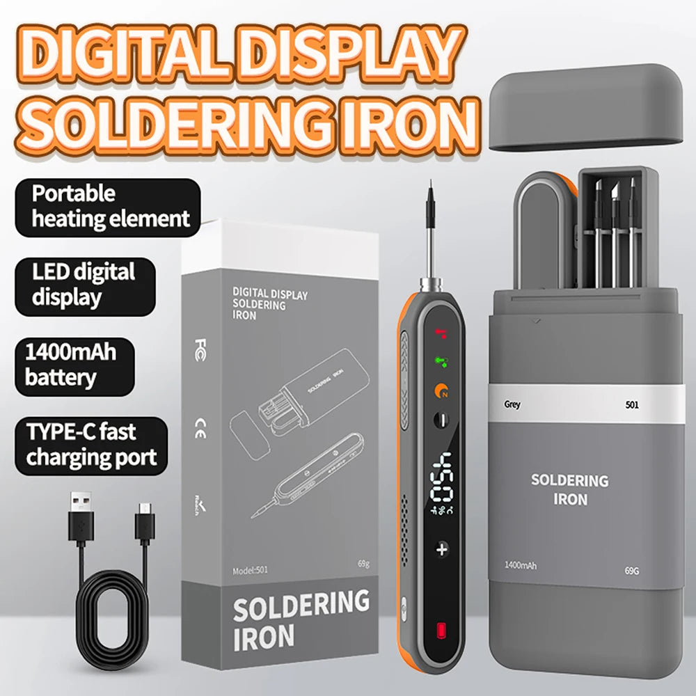 8–15W USB Digital Smart Soldering Iron, Wireless Temperature-Adjustable Mini Soldering Iron Set, Type-C Connector, 180–450°C