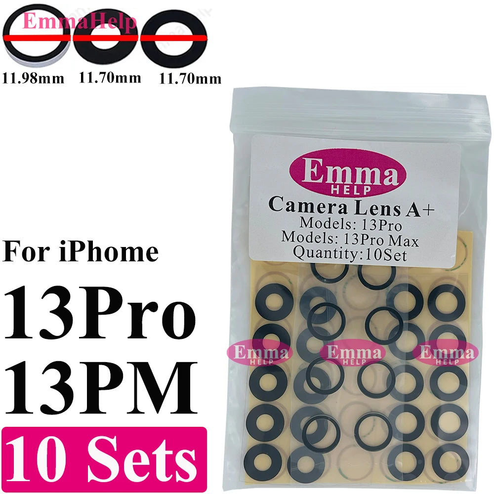 EmmaHelp 10set Back Camera Glass for iPhone 15 14 13 12 16 17 Pro Max Rear Camera Lens Cover Replacement Sticker A+