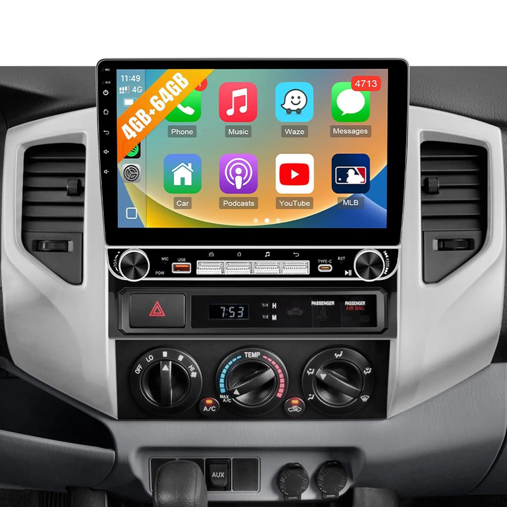 4G+64G Android 13 Car Stereo for Toyota Tacoma 2005 to 2015 Radio with Carplay Android Auto, 10.1" Dual Knobs Keybutton Screen for Tacoma Head Unit/GPS/FM RDS/EQ/DSP/Backup Camera