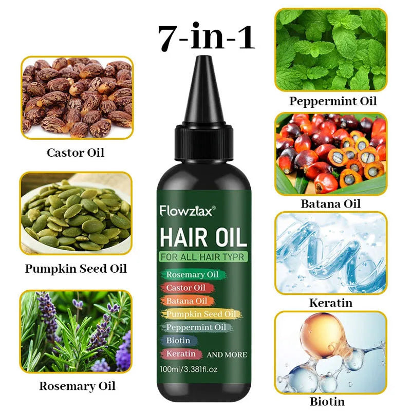 2PCS 7 In 1 Biotin & Rosemary Hair Oil, Enriched With Biotin, Keratin, Batana Oil, Jojoba Oil, And Other Hair, Nourishing Ingredients, Lightweight, 72-hour Moisture, 100ml, Perfect Valentine's Day And Mother's Day Gift For Bo
