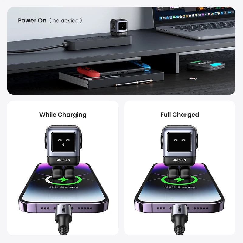 【US Plug】UGREEN 65W 30W GaN Charger Robot Design PD3.0 Fast Charger QC4.0 3.0 PPS for iPhone 18 17 16 Pro Macbook Laptop Table