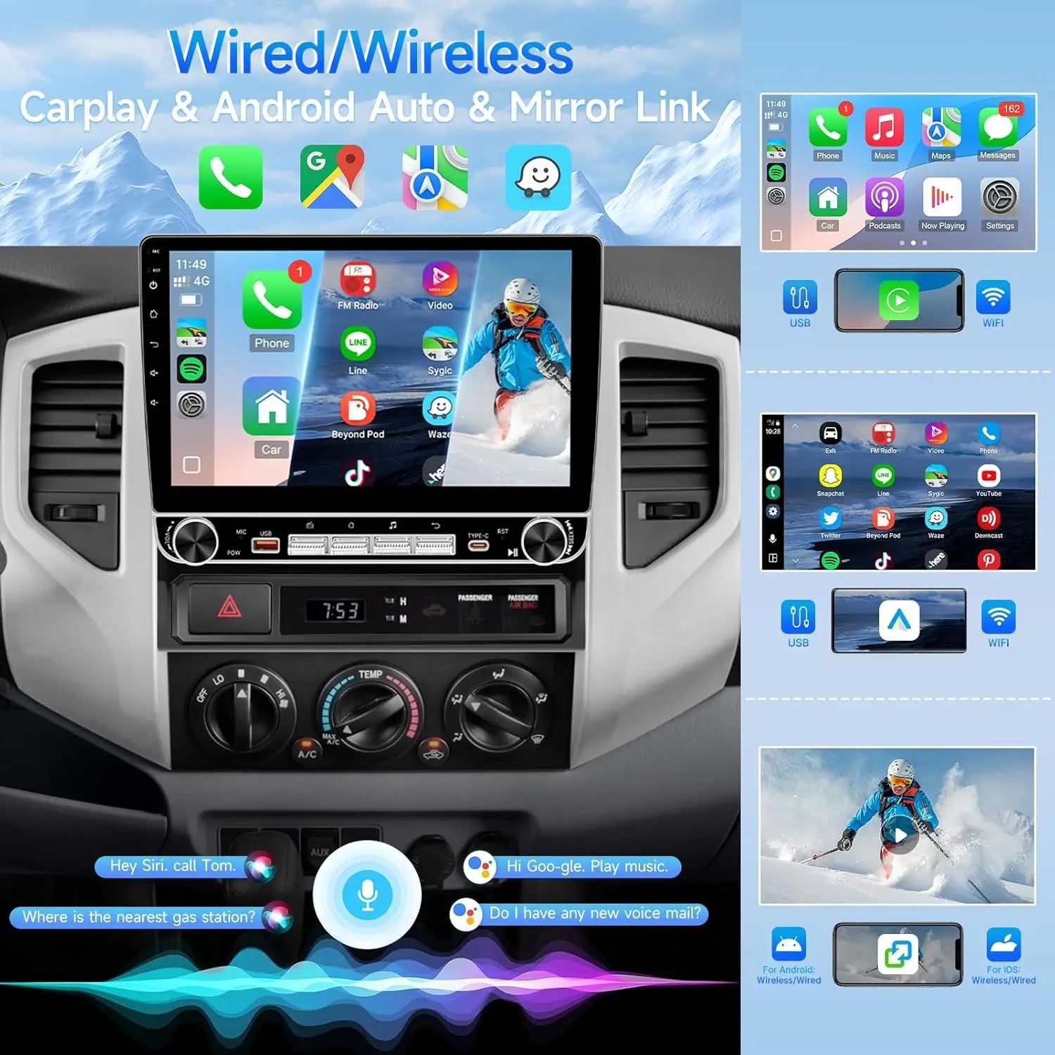 4G+64G Android 13 Car Stereo for Toyota Tacoma 2005 to 2015 Radio with Carplay Android Auto, 10.1" Dual Knobs Keybutton Screen for Tacoma Head Unit/GPS/FM RDS/EQ/DSP/Backup Camera