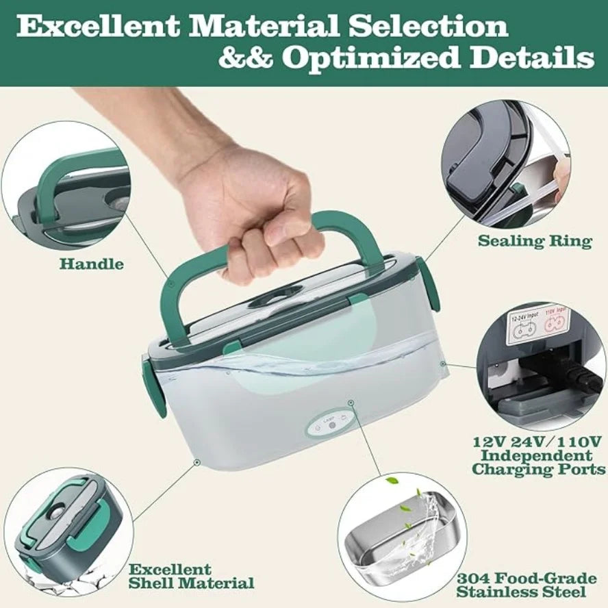 1.5L 65W Electric Lunch Box Food Warmer Portable Food Heater for Car Or Home - Leak Proof 304 Stainless Steel Liner  for office