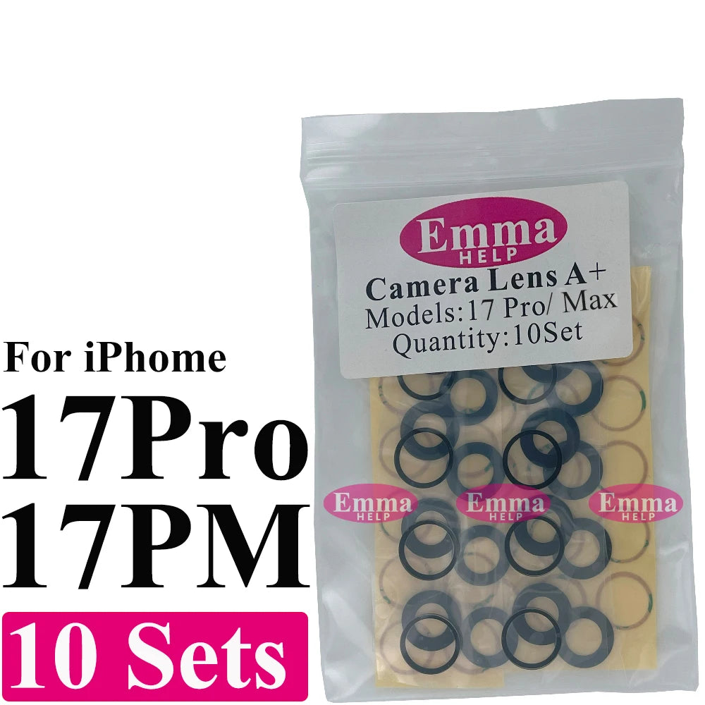 EmmaHelp 10set Back Camera Glass for iPhone 15 14 13 12 16 17 Pro Max Rear Camera Lens Cover Replacement Sticker A+