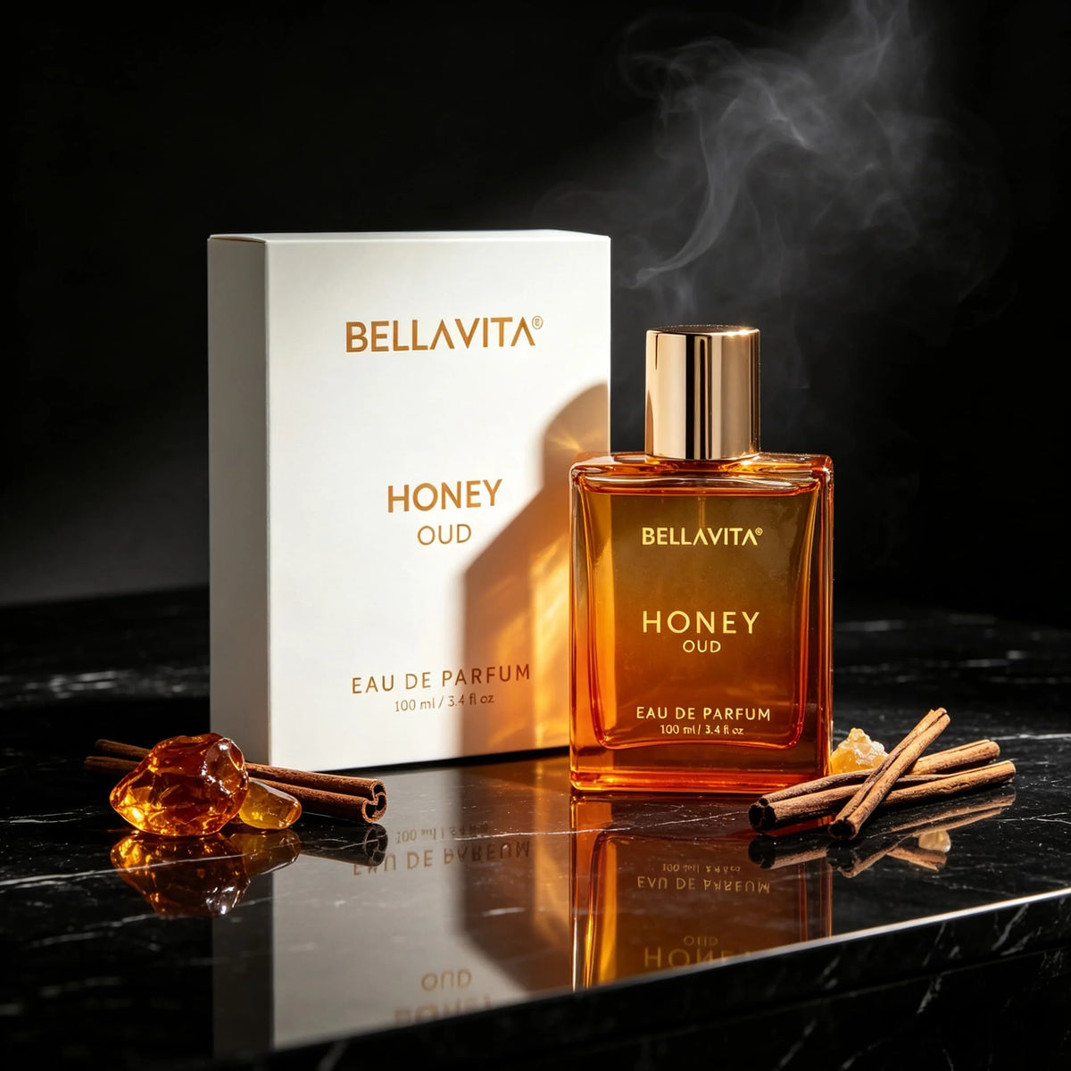 BELLAVITA LUXURY HONEY OUD light essence spray 3.4 oz 100 ml, sweet honey ebony top note honey+saffron middle note ebony+rose, lasting 6-8 hours, a warm choice for daily work/dating