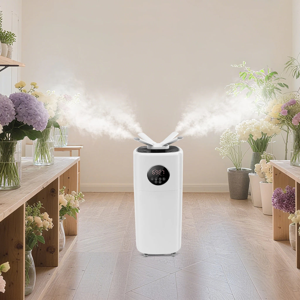 21L Large Humidifier, Commercial Humidifier, Humidifiers for Large Room, Cool Mist Top Fill Humidifier with 3 Mist Levels, Dual 360° Nozzles, Wheels & Remote Control