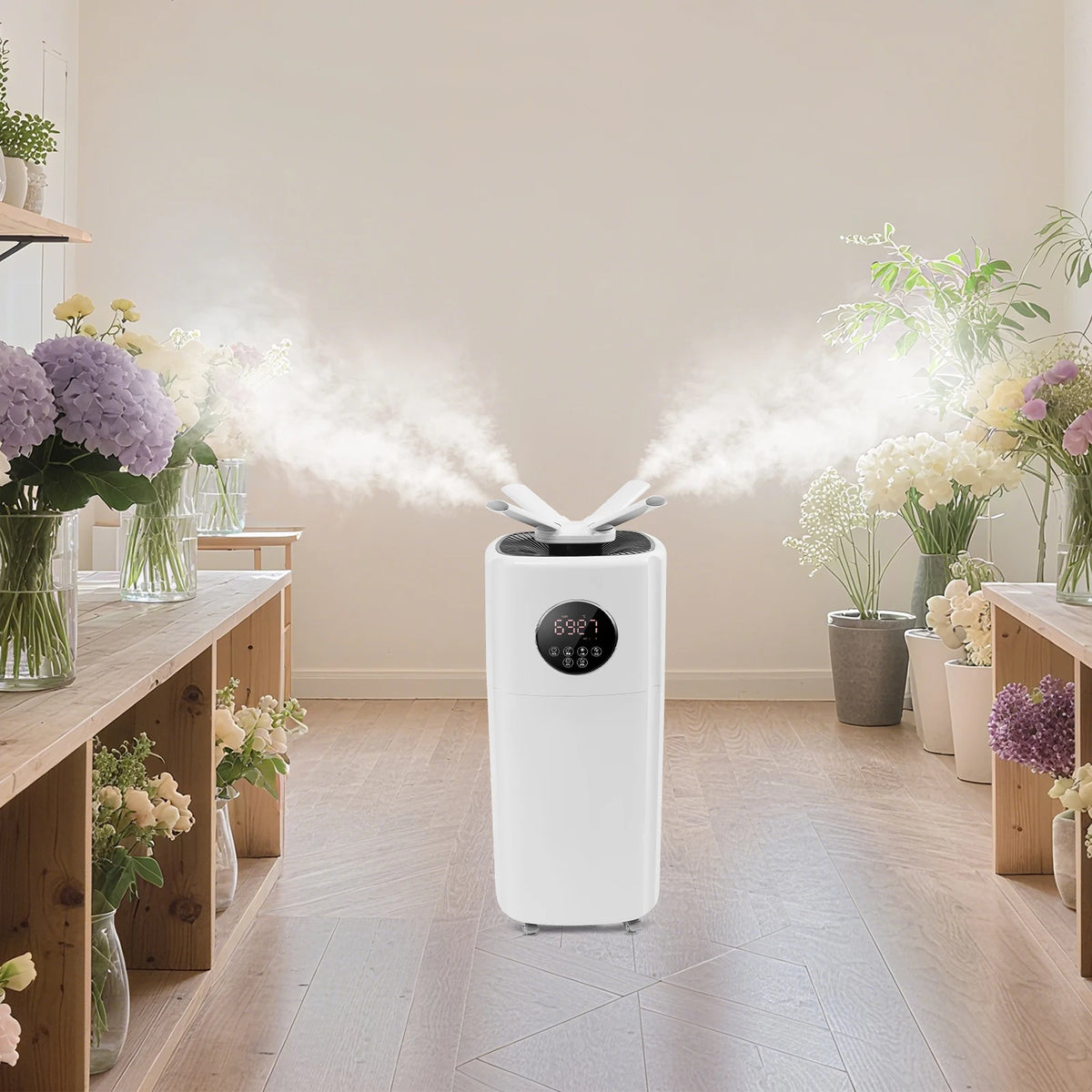 21L Large Humidifier, Commercial Humidifier, Humidifiers for Large Room, Cool Mist Top Fill Humidifier with 3 Mist Levels, Dual 360° Nozzles, Wheels & Remote Control
