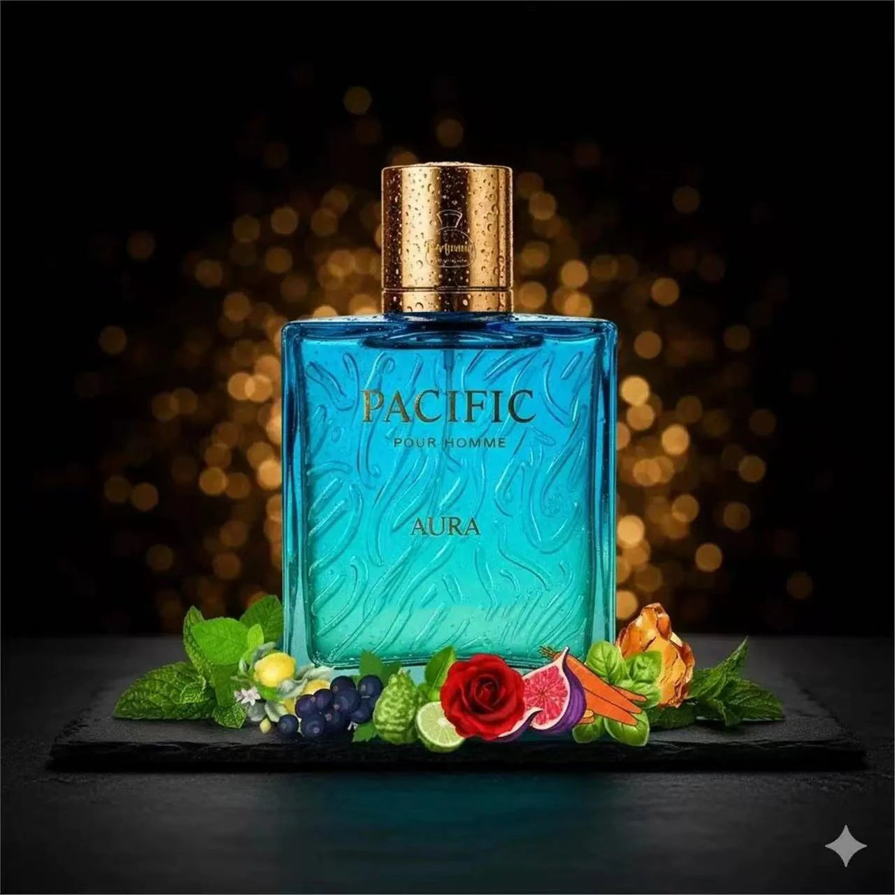 Rayhaan Pacific Aura Pour Homme Men's perfume Aquatic citrus fragrance, 3.4oz100ml, gradual blue-green ripple bottle body, visual sense of sea breeze