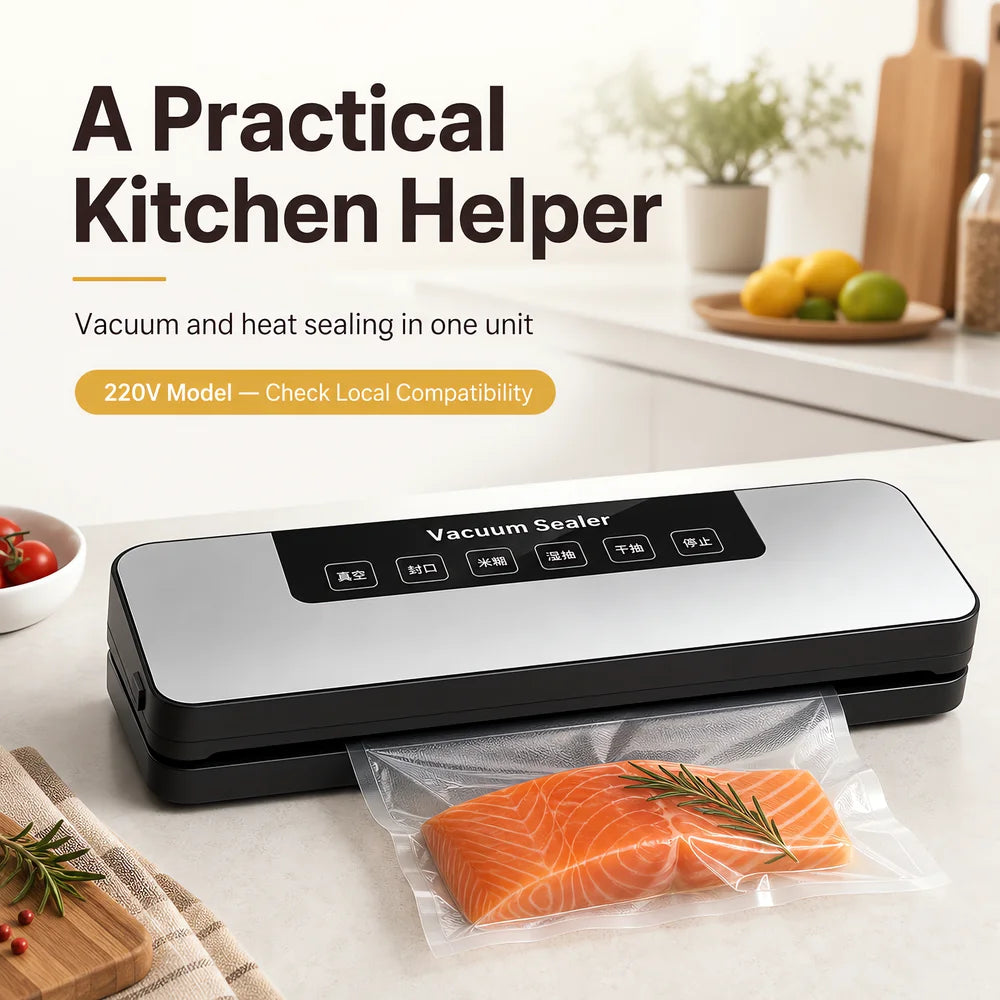 Compact Multi-Function Vacuum Sealer, 220V Dry & Moist Food Modes, One-Touch Sealing, Food-Grade ABS Construction, Extends Freshness & Reduces Waste for Home Kitchens