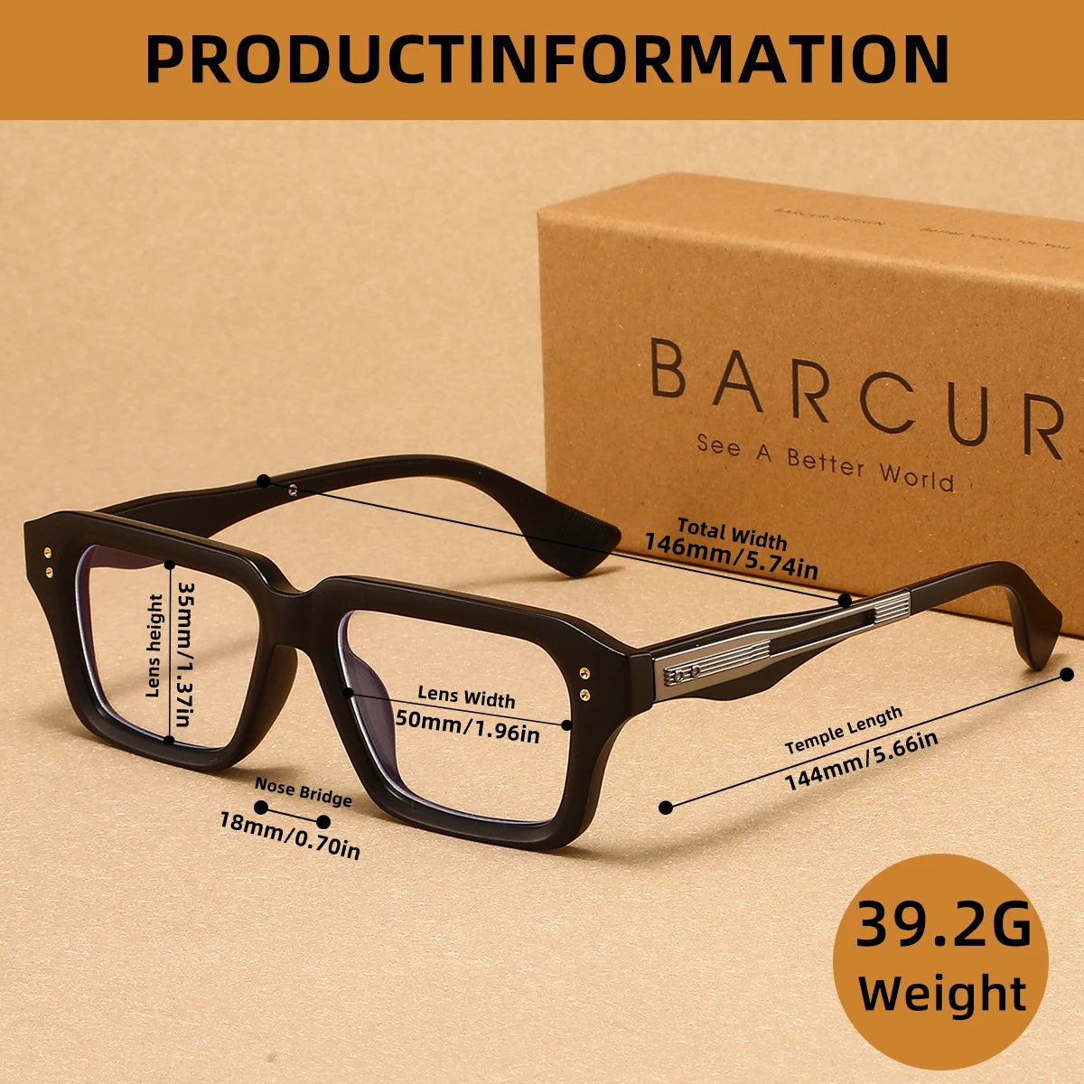 BARCUR Retro Business Style Anti Blue Light Glasses With Square Frames That Are Not Easily Deformed. Comfortable And Fashionable Accessories For Daily Study And Office Wear