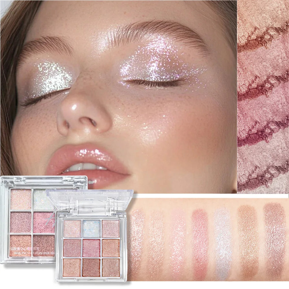 Nine-Color Eyeshadow Palette With Pearl, Fine Sparkle, Layerable Shimmer, Bright Glitter And Vibrant Colors New For Unisex