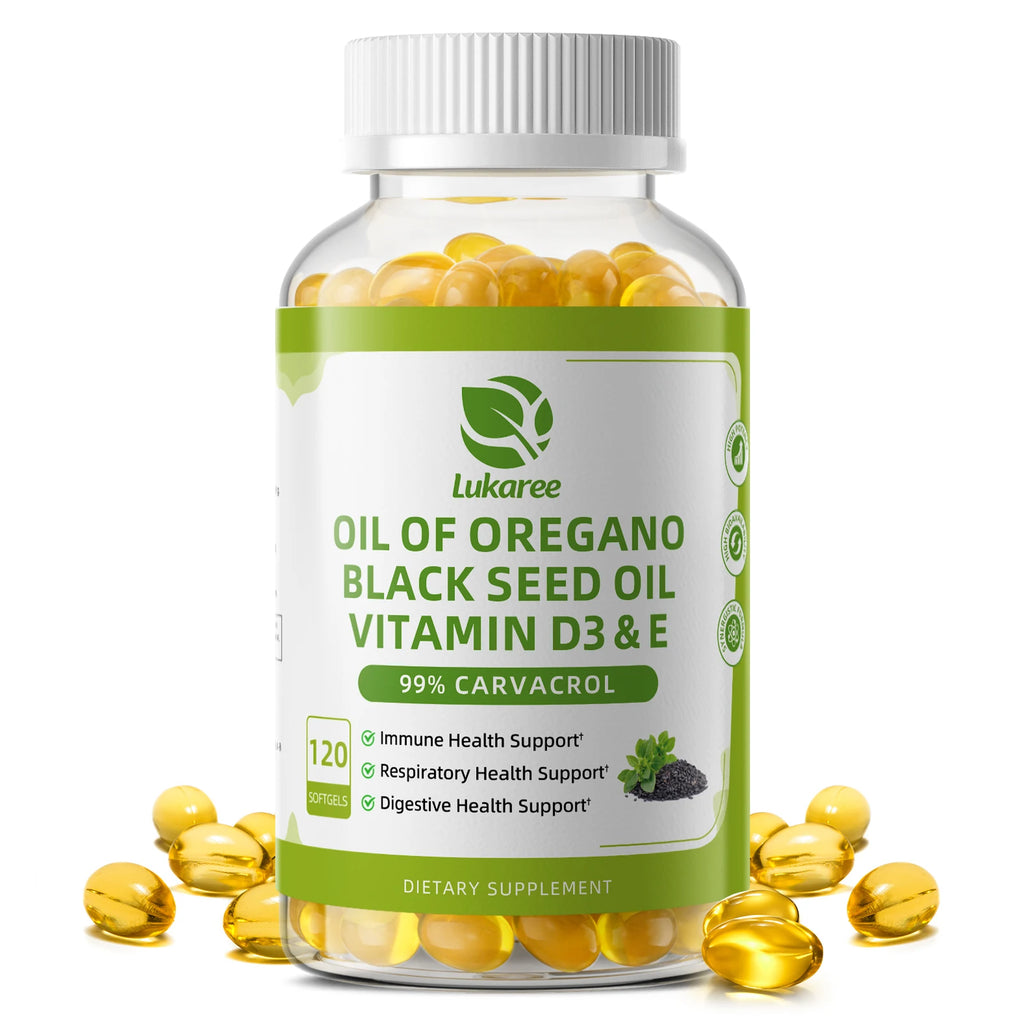 LUKAREE Oregano Oil Capsules with Black Seed Oil,Garlic Oil,Vitamin D3 E for Antioxidant,Immune & Digestive Support Non GMO