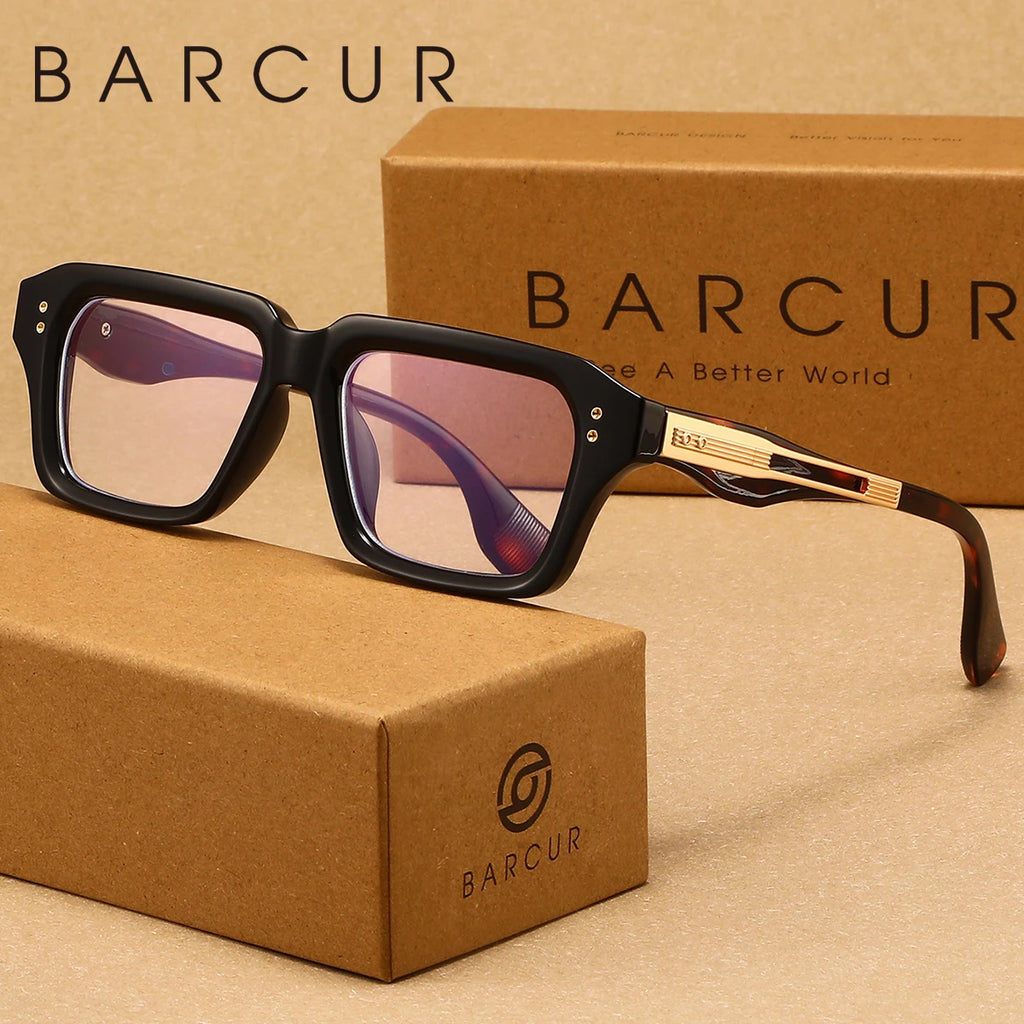 BARCUR Retro Business Style Anti Blue Light Glasses With Square Frames That Are Not Easily Deformed. Comfortable And Fashionable Accessories For Daily Study And Office Wear