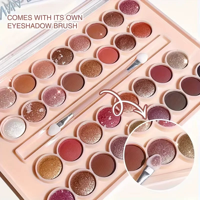 34-Color Eyeshadow Palette with Brush-High Pigment Matte & Shimmer Finishes Waterproof & Sweatproof Perfect - Coral & Nude Tones