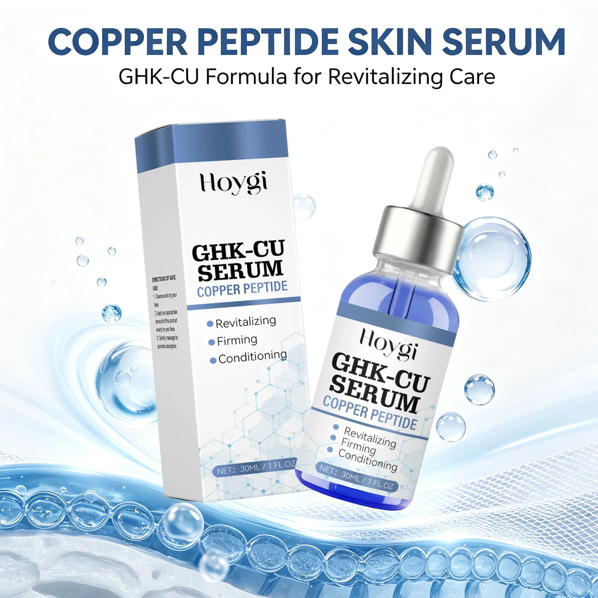 Hoygi Ghk-Cu Copper Peptide Face Serum Hyaluronic Acid Barrier Repair Brightening Effect Instant Hydration Skin Firming Anti-Wrinkle Fade Fine Lines Shrink Pores Facial Skin Care