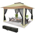 12x12ft Pop Up Gazebo Canopy Tent Easy Set Up Outdoor Portable Pavilion Sunshade Shelter With Mosquito Nettings & Sidewalls Double Vented Roof And Carry Bag For Patio Garden Lawn 3 Height Adjustable