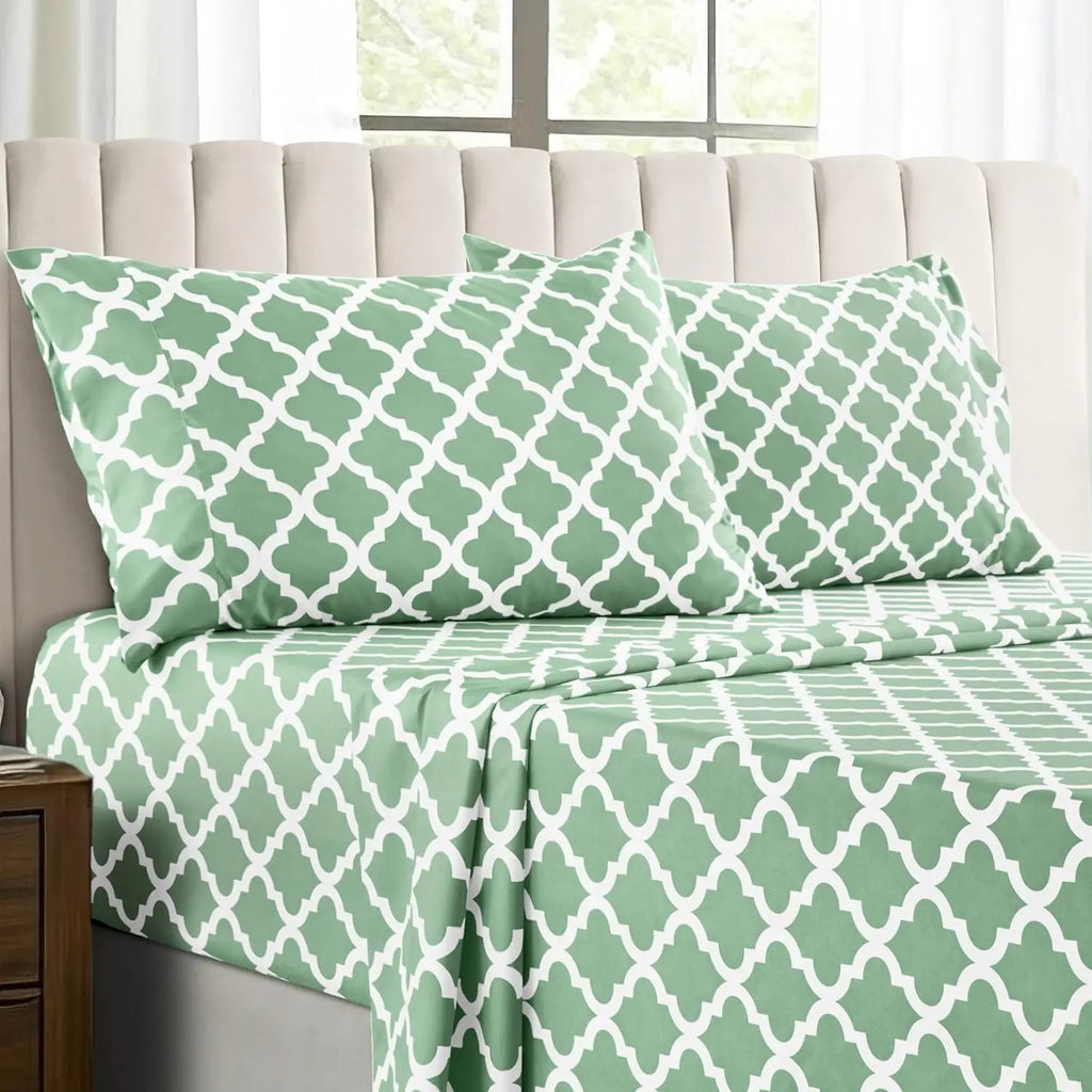 Lux Décor 4Pc Quatrefoil Sheet Set – Soft Microfiber, Wrinkle-Free, Luxurious Printed Bed Sheets