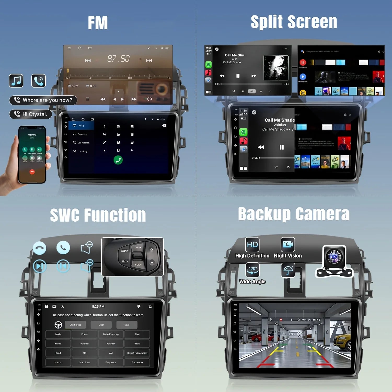 9 inch Wireless Car Radio for Toyota Corolla 2009 2010 2011 2012 2013 Support CarPlay Android Auto, 2+32G Touch Screen Car Stere