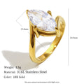 E.B.belle Stainless Steel Elegent Fashion Horse Eyes Oblique Ring Charm 18K Gold Plated Jewelry For Women's Gift