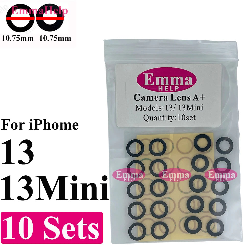 EmmaHelp 10set Back Camera Glass for iPhone 15 14 13 12 16 17 Pro Max Rear Camera Lens Cover Replacement Sticker A+
