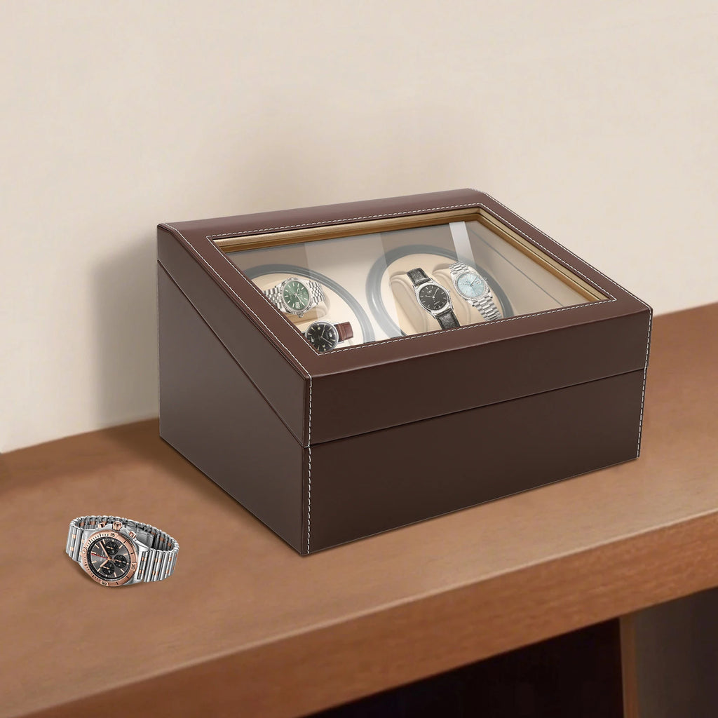 4+6 Watch Winder Automatic Watches Shaker PU Leather Mechanical Watch Box Watch Jewelry Display Box Storage Case For Gift Father’s Day Gifts