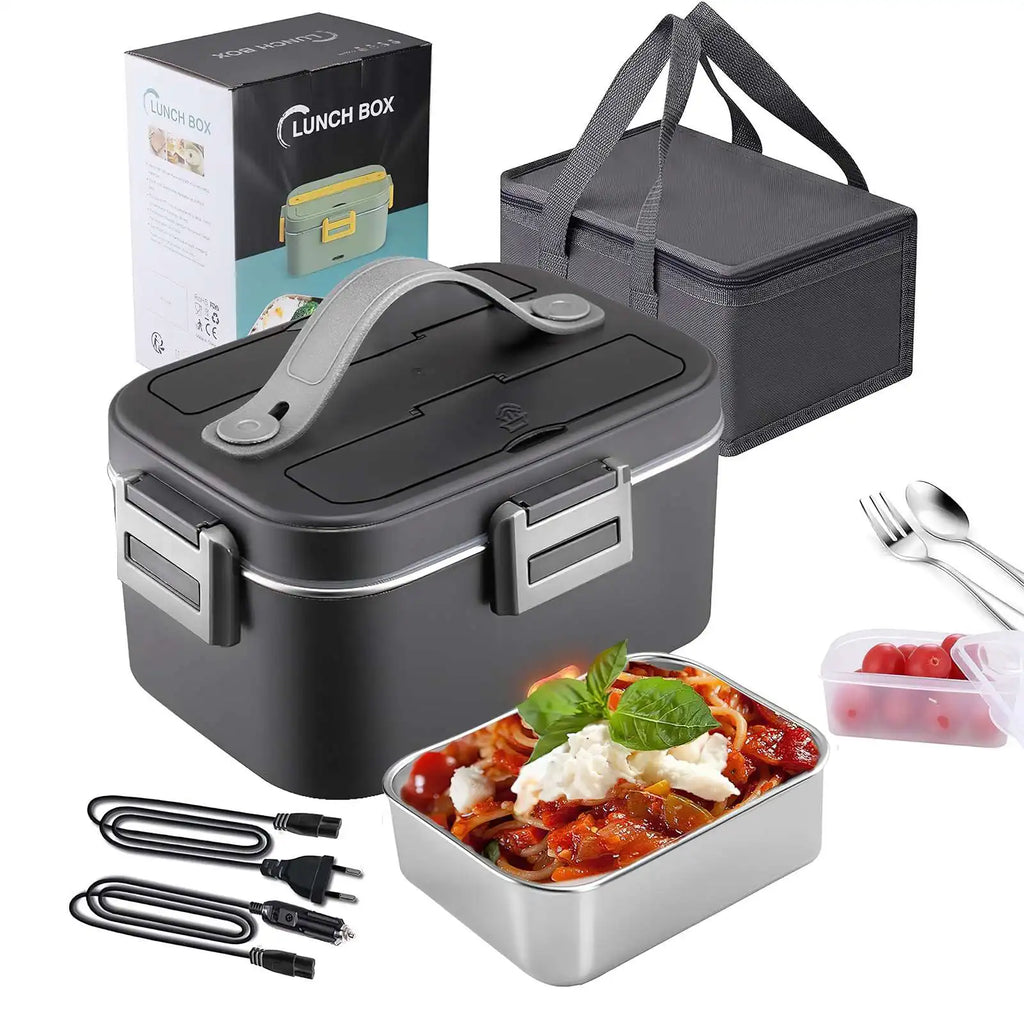 1.8L 220V 12V 24V Dual Use Home Car Electric Heating Lunch Box leaksafe Portable Food warm Container Stainless Steel