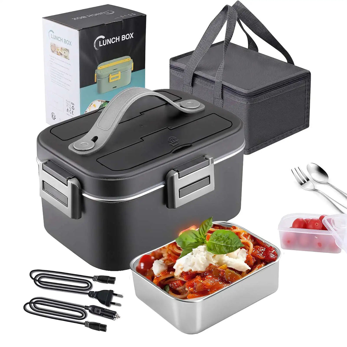 1.8L 220V 12V 24V Dual Use Home Car Electric Heating Lunch Box leaksafe Portable Food warm Container Stainless Steel