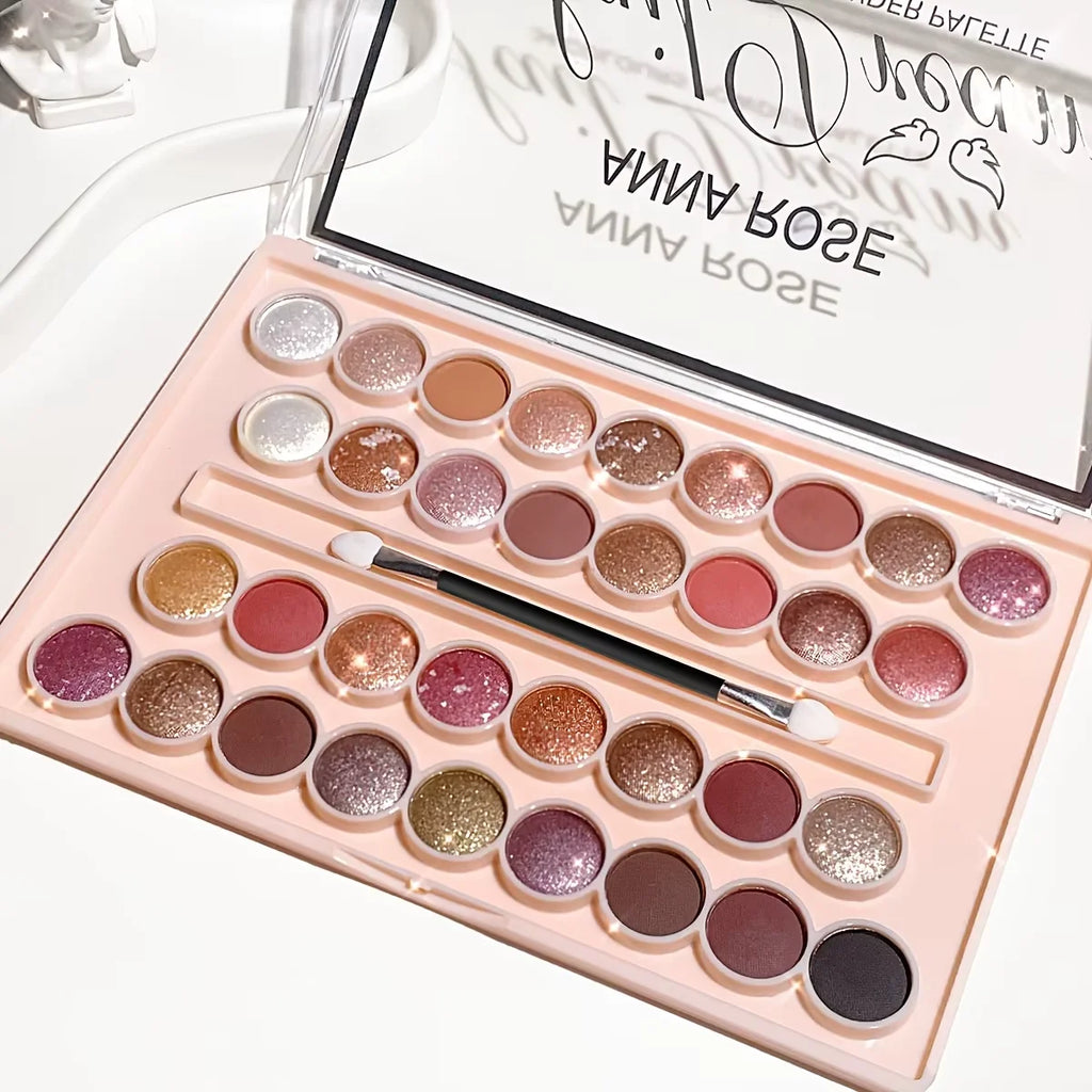 34-Color Eyeshadow Palette with Brush-High Pigment Matte & Shimmer Finishes Waterproof & Sweatproof Perfect - Coral & Nude Tones