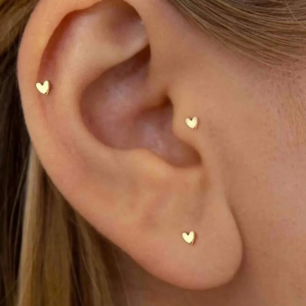 3Pcs Smooth Love Butterfly Back Stud Earrings For Women, 14K Gold Plated Heart Earrings Silver Color lMinimalist Jewelry Gift