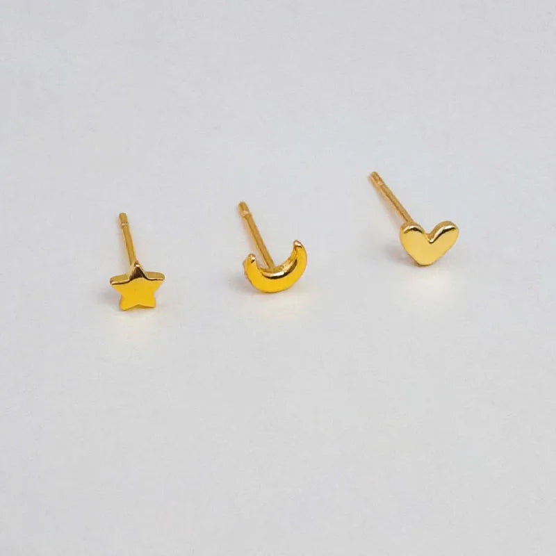 3Pcs Smooth Love Butterfly Back Stud Earrings For Women, 14K Gold Plated Heart Earrings Silver Color lMinimalist Jewelry Gift