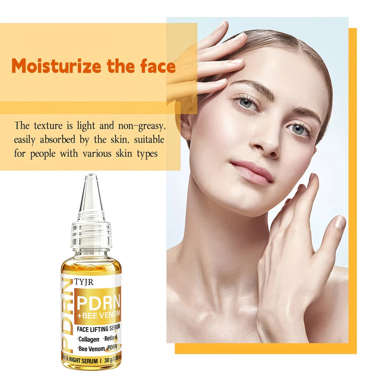 TYJR PDRN Bee Venom Face Serum 30g Day Night Moisturizing Firming Skin Care with Collagen Retinol Extracts