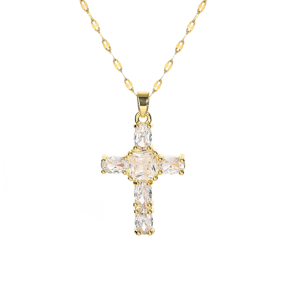Religious Cross Necklace For Women Men Stainless Steel Chain Necklaces Christian Pendant Collar Pray Baptism Christmas Gift