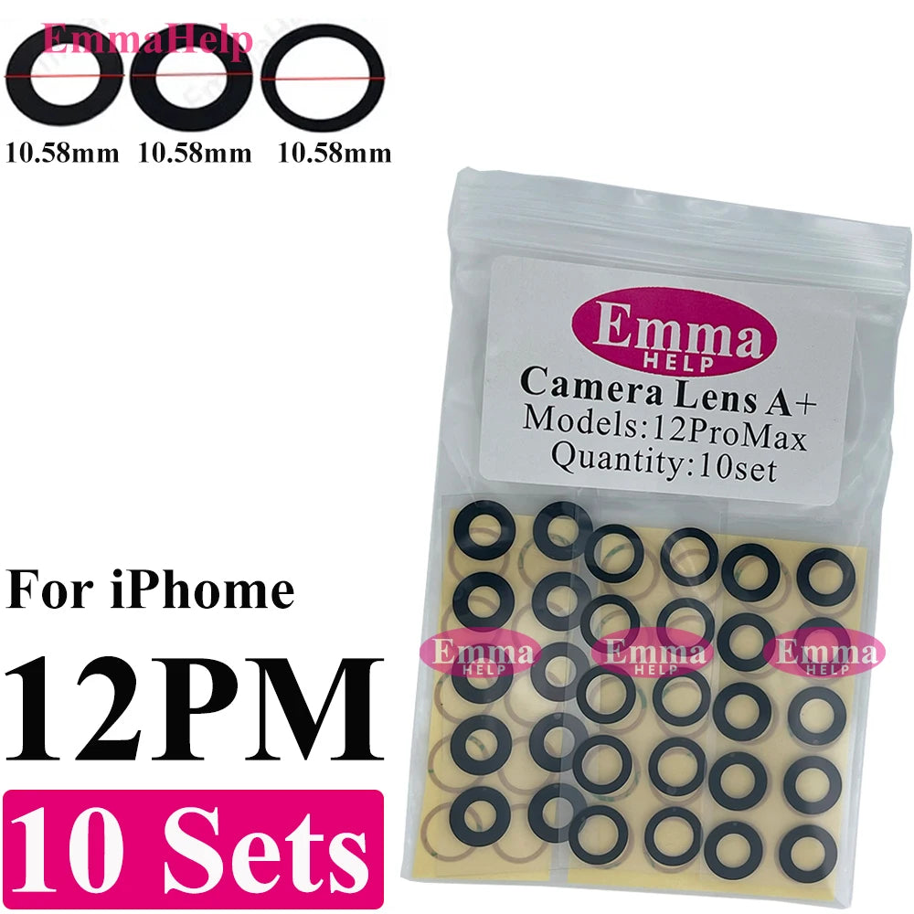 EmmaHelp 10set Back Camera Glass for iPhone 15 14 13 12 16 17 Pro Max Rear Camera Lens Cover Replacement Sticker A+