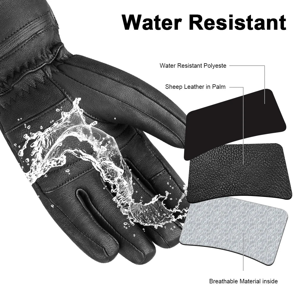 SAVIOR HEAT Electric Heated Leather Gloves Rechargeable Battery Waterproof Heated Gloves for Men Women Cycling Ski Thermal Warm