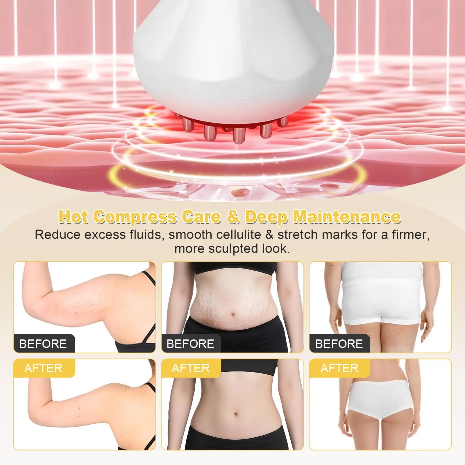 Lymphatic Drainage Massager Anti Cellulite Body Sculpting Machine for Stretch Marks Hot Compress Heating Vibration Pulse LED Light Therapy Belly Fat Burner Weight Loss Skin Tightening Slimming Device Electric Massager Pain Re