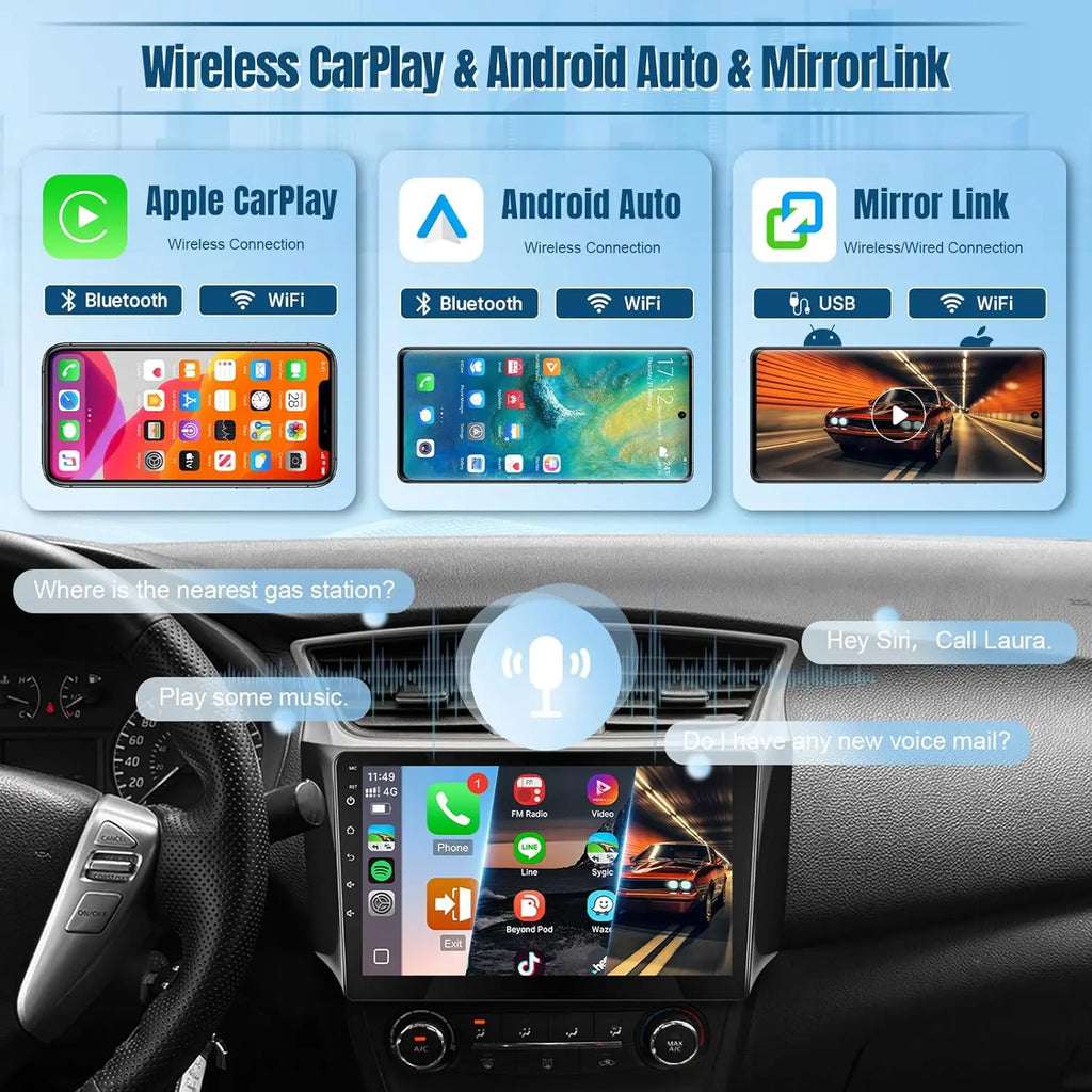8Core Android Car Stereo for Nissan Sentra 2013 2014 2015 2016 2017 2018 2019 Radio Upgrade 10.1" IPS Touchscreen for Sentra Radio with Carplay Android Auto/Bluetooth/WiFi/FM/GPS/Canbus/MIC