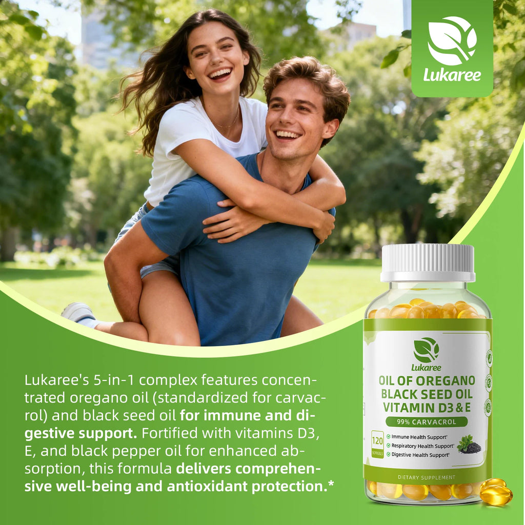 LUKAREE Oregano Oil Capsules with Black Seed Oil,Garlic Oil,Vitamin D3 E for Antioxidant,Immune & Digestive Support Non GMO