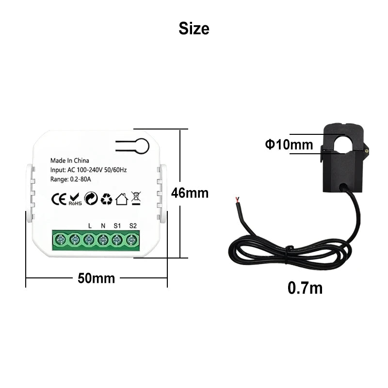 Smart ZigBee Energy Meter 80A with Current Sensor Clamp KWh Power Monitor Electricity Statistics110V 240V 50/60Hz Work with Tuya