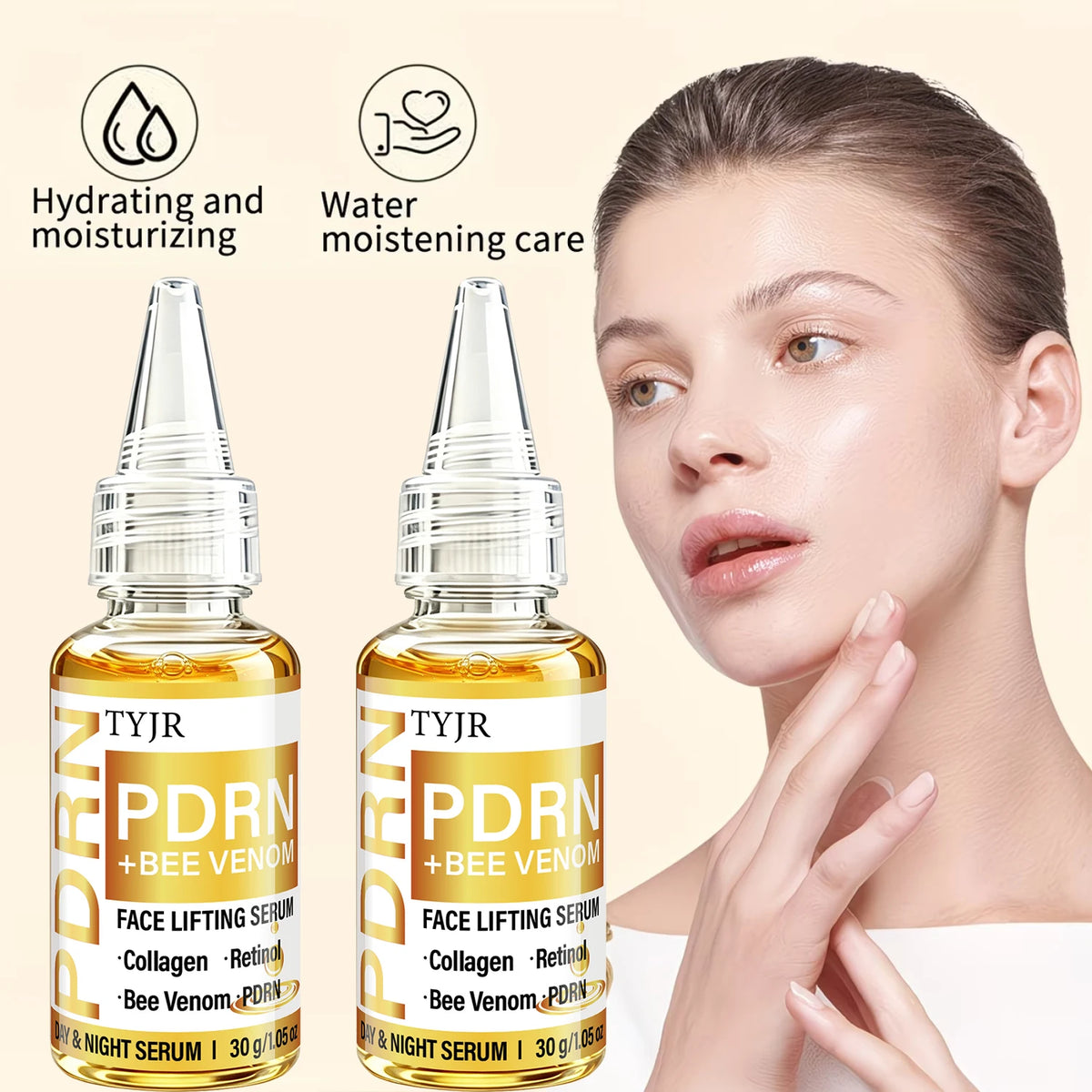 TYJR PDRN Bee Venom Face Serum 30g Day Night Moisturizing Firming Skin Care with Collagen Retinol Extracts