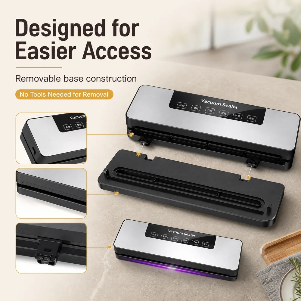 Compact Multi-Function Vacuum Sealer, 220V Dry & Moist Food Modes, One-Touch Sealing, Food-Grade ABS Construction, Extends Freshness & Reduces Waste for Home Kitchens