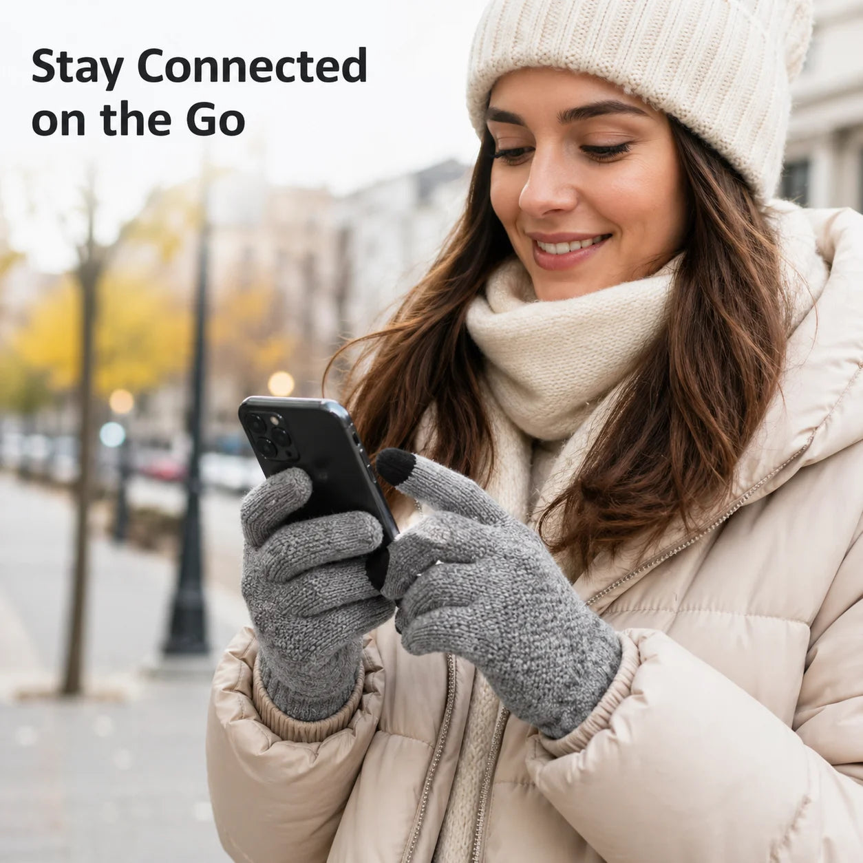 Knit Touchscreen Gloves for Women Men, Soft Warm Winter Gloves with Stretch Fit, Texting Fingertips for Daily Wear, Gray Black