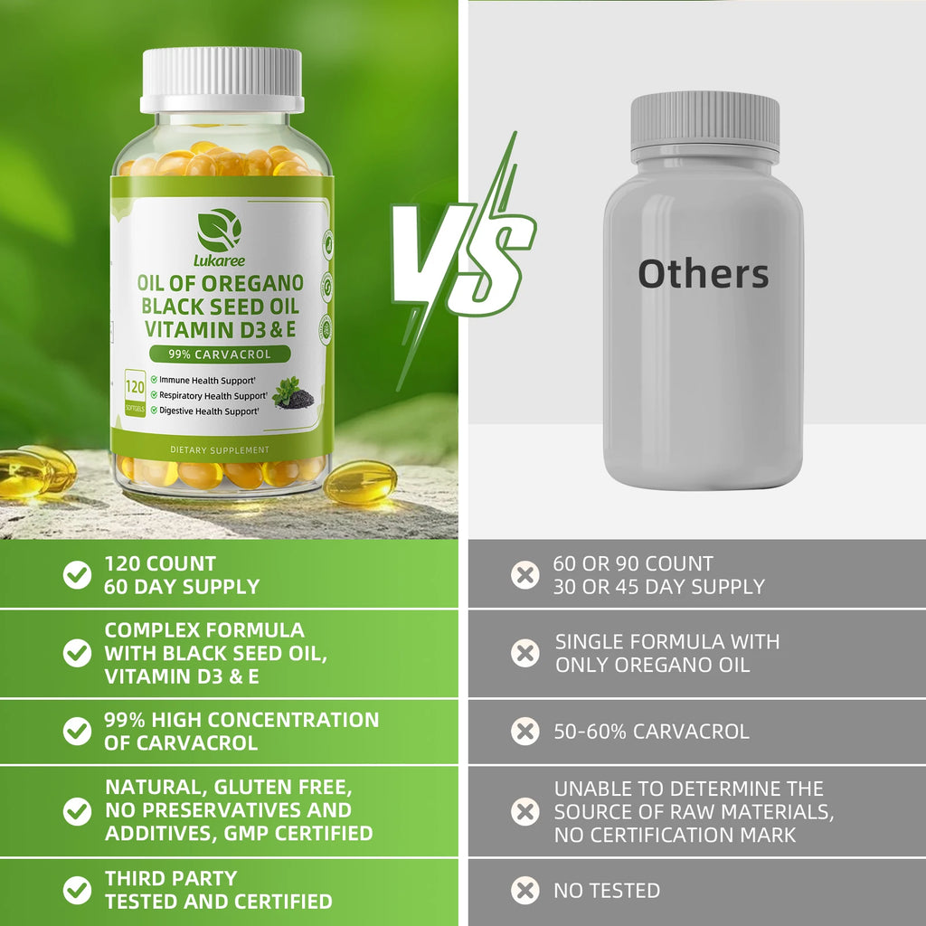 LUKAREE Oregano Oil Capsules with Black Seed Oil,Garlic Oil,Vitamin D3 E for Antioxidant,Immune & Digestive Support Non GMO