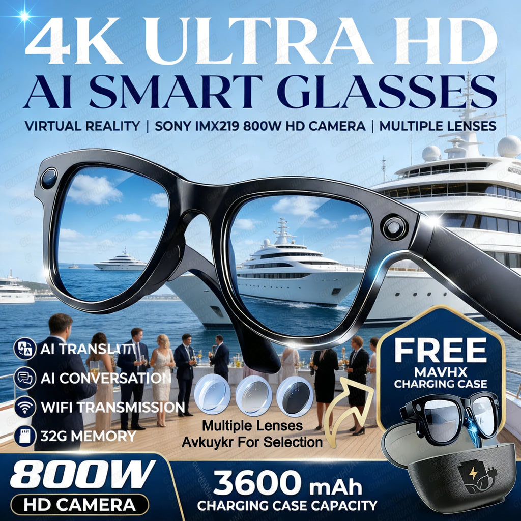 World Premiere 2026 Smart AI Glasses 4K HD 800W Pixel Camera Photos&Videos 3600mAh Battery 120+Translation 32GB Music Sunglasses