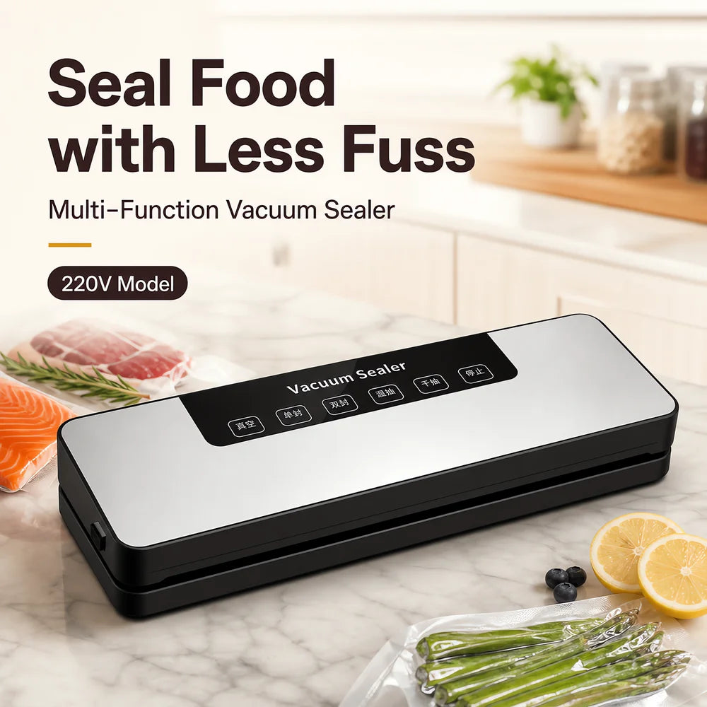 Compact Multi-Function Vacuum Sealer, 220V Dry & Moist Food Modes, One-Touch Sealing, Food-Grade ABS Construction, Extends Freshness & Reduces Waste for Home Kitchens