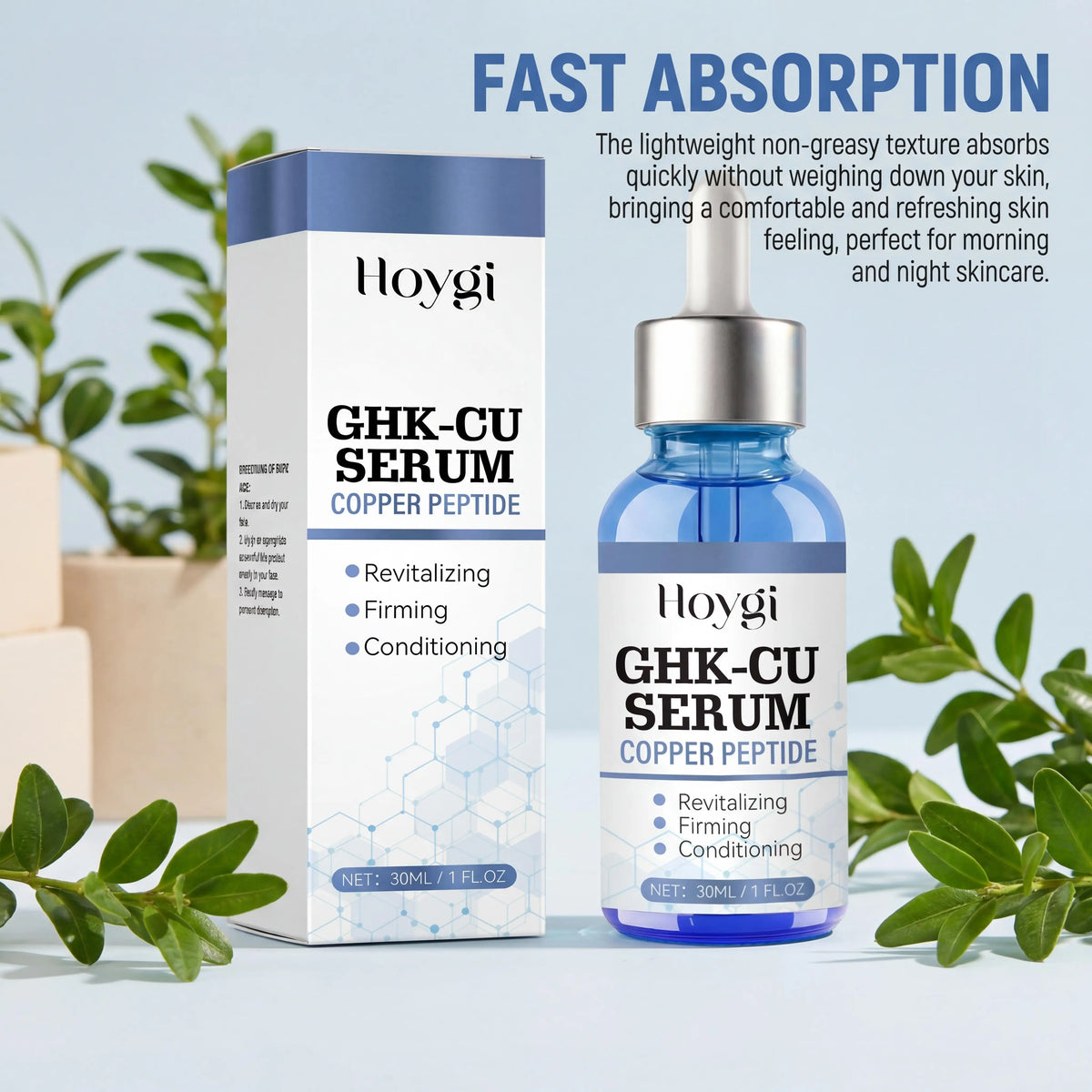 Hoygi Ghk-Cu Copper Peptide Face Serum Hyaluronic Acid Barrier Repair Brightening Effect Instant Hydration Skin Firming Anti-Wrinkle Fade Fine Lines Shrink Pores Facial Skin Care