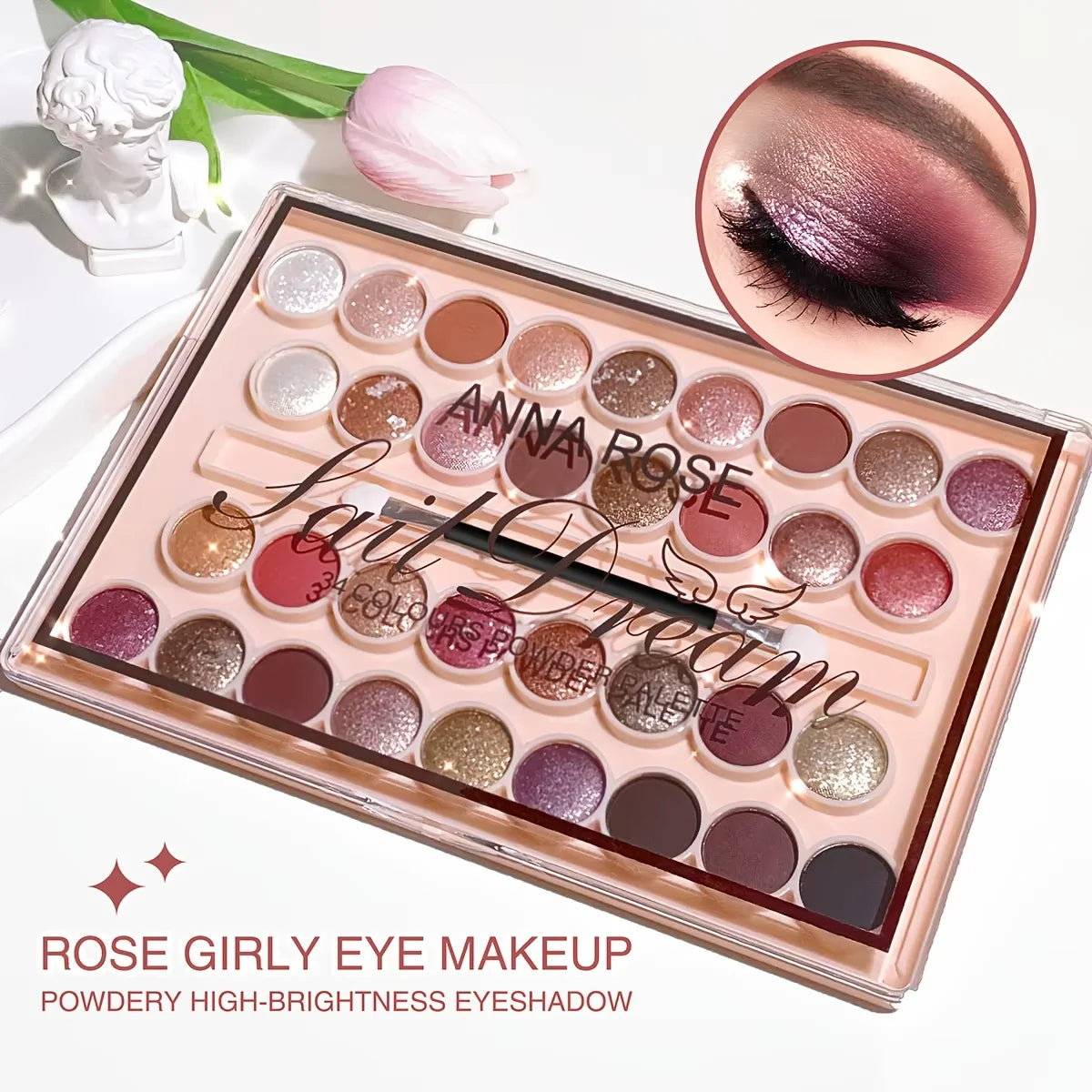 34-Color Eyeshadow Palette with Brush-High Pigment Matte & Shimmer Finishes Waterproof & Sweatproof Perfect - Coral & Nude Tones