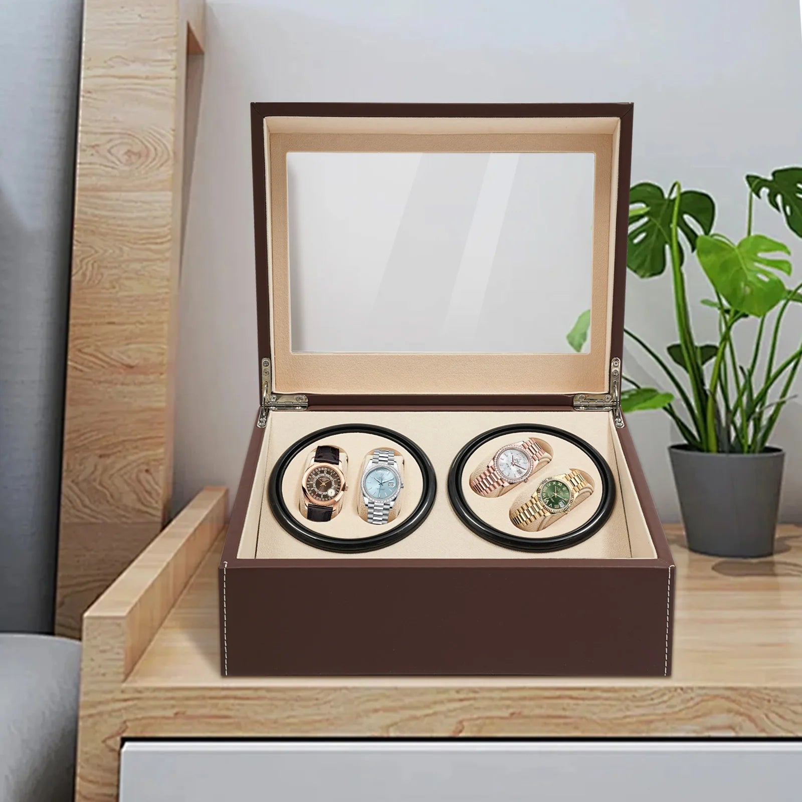 4+6 Watch Winder Automatic Watches Shaker PU Leather Mechanical Watch Box Watch Jewelry Display Box Storage Case For Gift Father’s Day Gifts