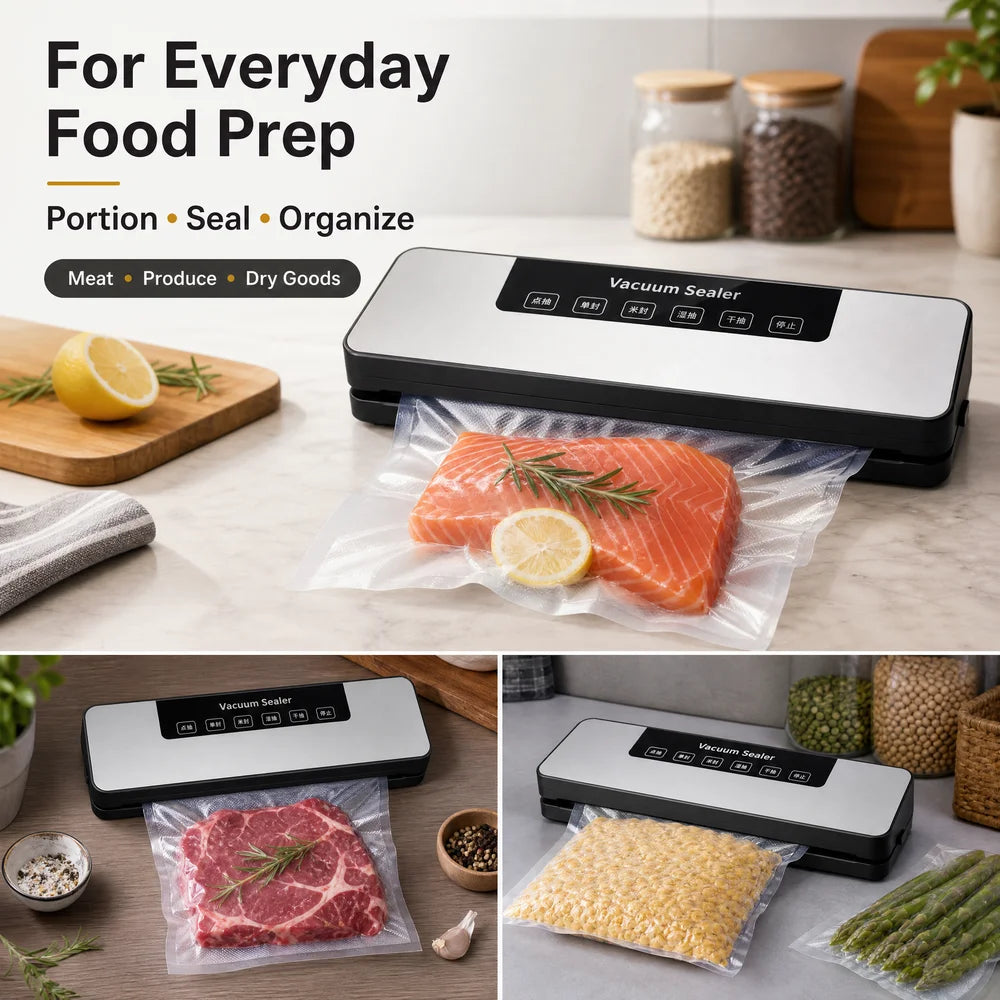Compact Multi-Function Vacuum Sealer, 220V Dry & Moist Food Modes, One-Touch Sealing, Food-Grade ABS Construction, Extends Freshness & Reduces Waste for Home Kitchens