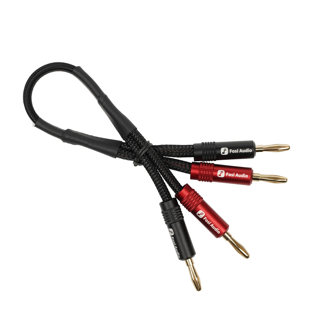 Fosi Audio Brand Nylon Braided Hi-Fi Speaker Cable Wire with Gold-Plated Banana Tip Plugs - 1.8m*2/0.3m*2